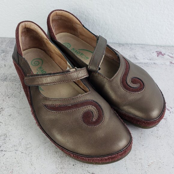 NAOT Israel Leather Comfort Shoes Mary Jane Metallic size 38 Lagenlook Hippie - Picture 1 of 11